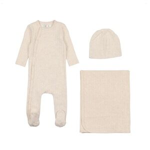 Coco Blanc Nude Ribbed Footie with Beanie+Blanket (3 piece set)